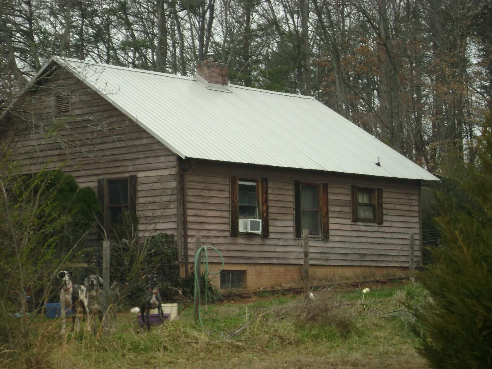 White metal roof on an old wood sided farmhouse, from a Asphalt Shingle Roof Repair job in Shallotte